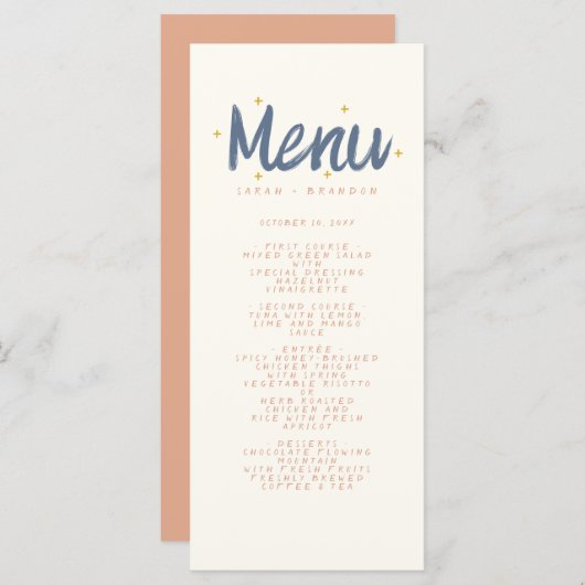 Menu Pastel Handwriting Typography Retro Weddensch (Voorkant / Achterkant)