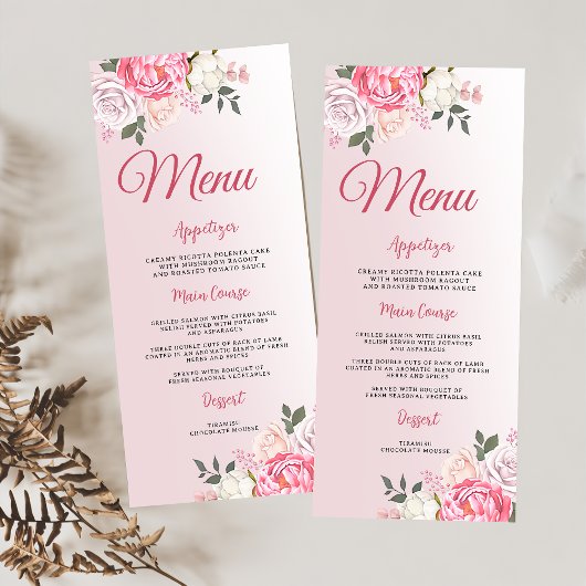 Menu Pastel romantique Floral Rose Sweet 16
