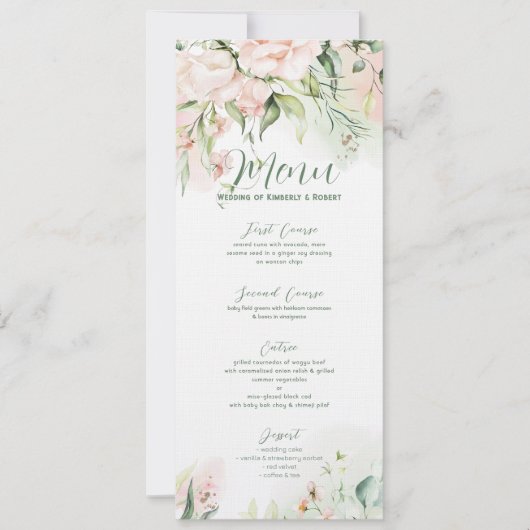 Menu Pastel roze rozen bruiloft lijst Kaart (Voorkant)