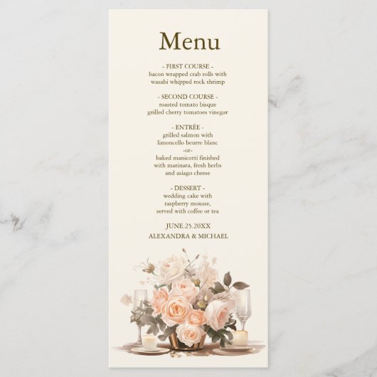 Menu Pastel Soft Blush Peach Floral Mariage (Devant)