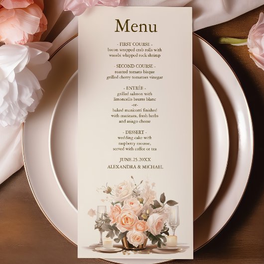 Menu Pastel Soft Blush Peach Floral Mariage