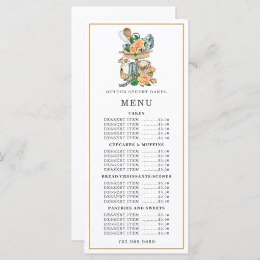 Menu Pâtissier Chef Pâtissier Aquarelle Ustensiles de C (Devant / Derrière)