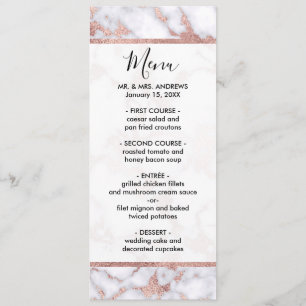 Menu Patterns de Chic Rose Gold White Marble Stone