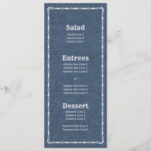 Menu Pays Bleu Denim et fil Barb 2 (Devant)