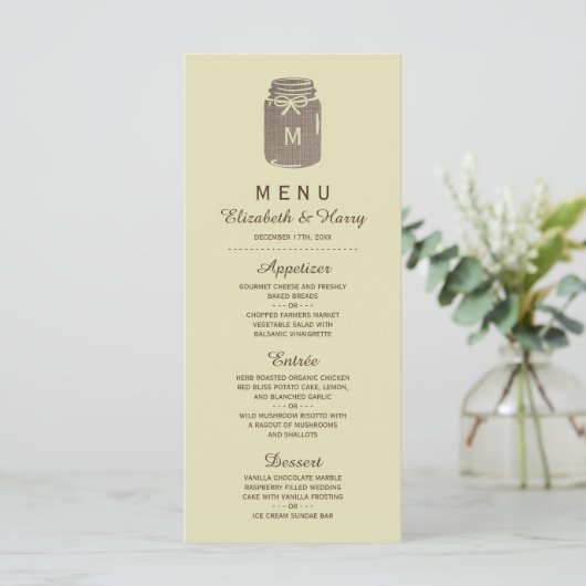 Menu Pays Burlap Mason Jar Mariage (Debout devant)