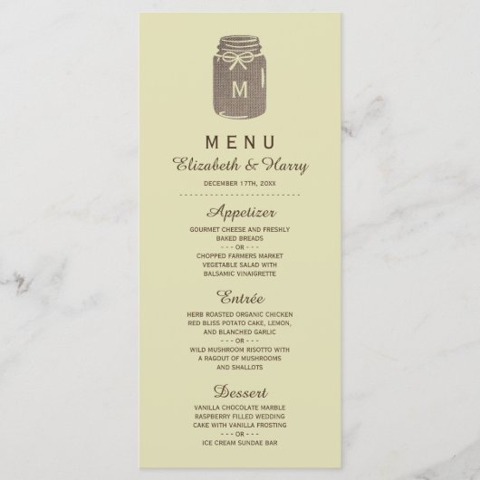 Menu Pays Burlap Mason Jar Mariage (Devant)