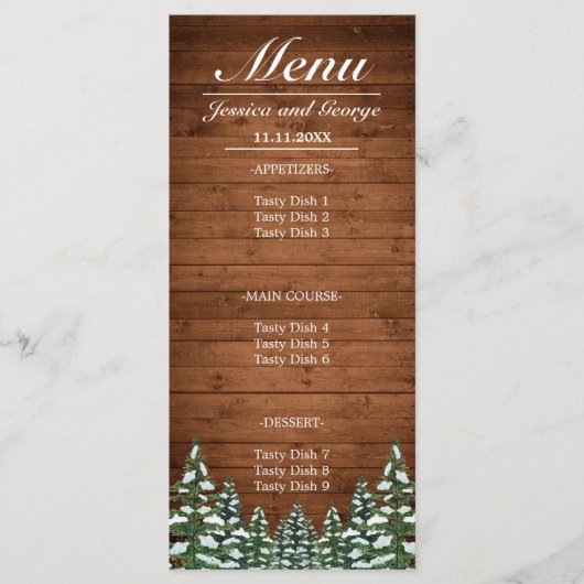Menu Pays de bois enneigé et forêt de pins pour mariage (Devant)