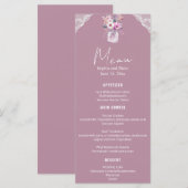 Menu Pays dentelle Mason Jar Mariage rose (Devant / Derrière)
