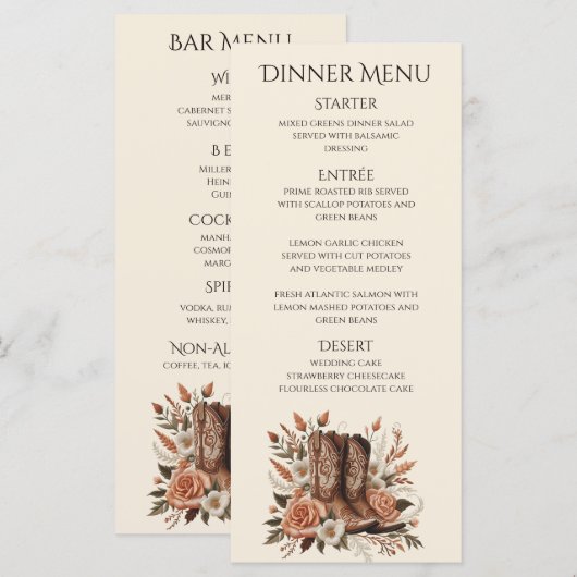 Menu Pays élégant moderne Occidental- Fleurs (Devant / Derrière)