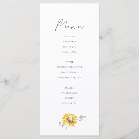 Menu Pays Russe Tournesol Jaune Mariage d'aquarelle (Devant)