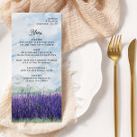 Menu Paysage de la lavande Mariage d'aquarelle de monta<br><div class="desc">Menu Mariage de montagne, parfait pour un mariage de montagne station ou mariage de destination dans la campagne pittoresque. Le design se caractérise par une typographie moderne et un paysage d'aquarelle idyllique. La scène rêvée des crêtes de montagne représente des montagnes, des collines verdoyantes et un pré de la vallée...</div>