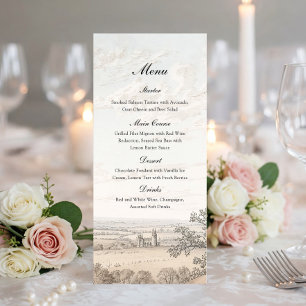 Menu Paysage de toile de mariage vintage français de ca
