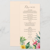 Menu Peach Elegant Aquarelle Fleurs tropicales Mariage (Devant / Derrière)