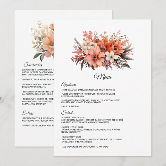 Menu Peach Fuzz Floral Mariage (Devant / Derrière)