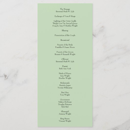 Menu Peach Green Mariage Spring Pastel (Dos)