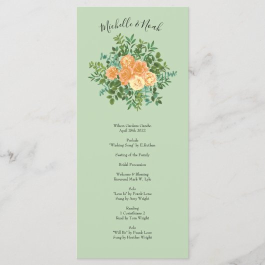 Menu Peach Green Mariage Spring Pastel (Devant)