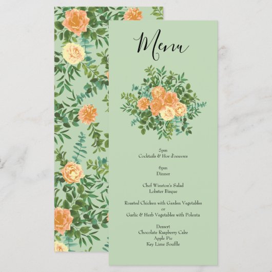 Menu Peach Green Mariage Spring Pastel (Devant / Derrière)