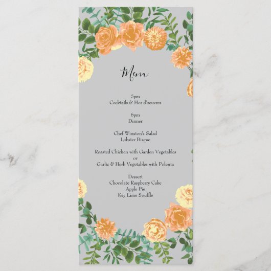 Menu Peach Grey Mariage Spring Floral (Devant)