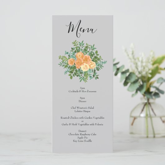 Menu Peach Grey Mariage Spring Floral (Debout devant)