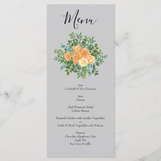 Menu Peach Grey Mariage Spring Floral (Devant)