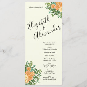 Menu Peach Ivory Mariage Rose Vintage