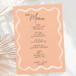 Menu Peach Retro Wavy Squiggle Mariage manuscrit<br><div class="desc">Carte de menu mariage à la mode ondulée à la bordure manuscrite style griffes suivant la dernière tendance en stationnaire mariage.</div>