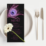 Menu Peacock Feather Chic Parties scintillant rose Bat<br><div class="desc">Ce design présente une élégante plumes paon parties scintillant rose sur un arrière - plan noir avec les informations de votre menu Bat mitzvah ci-dessous. Personnalisez en modifiant le texte dans les zones de texte. Conçu pour vous par Evco Studio www.zazzle.com/store/evcostudio #mitzvah #batmitzvah #eventplanner #mazeltov #jewish #mitzvahswag #party #jewishlife #mariage...</div>