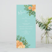 Menu Pêche Aqua Turquoise Mariage Roses Floral (Debout devant)