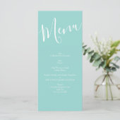 Menu Pêche Aqua Turquoise Mariage Roses Floral (Debout devant)