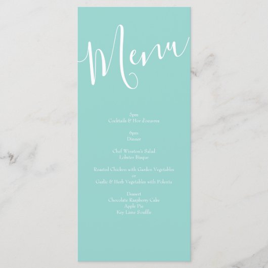 Menu Pêche Aqua Turquoise Mariage Roses Floral (Devant)
