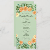 Menu Pêche Mariage vert Printemps Pastel Floral (Devant / Derrière)