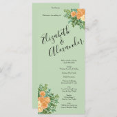Menu Pêche Mariage vert Printemps Pastel Floral (Devant / Derrière)