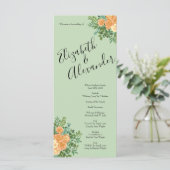 Menu Pêche Mariage vert Printemps Pastel Floral (Debout devant)