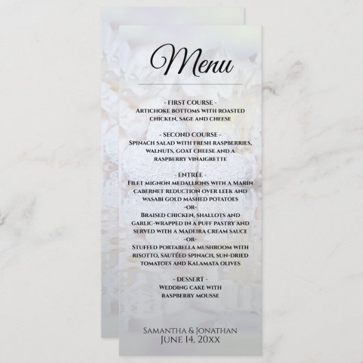 Menu Peines blanches et Coeurs réfléchissants Mariage é (Devant / Derrière)