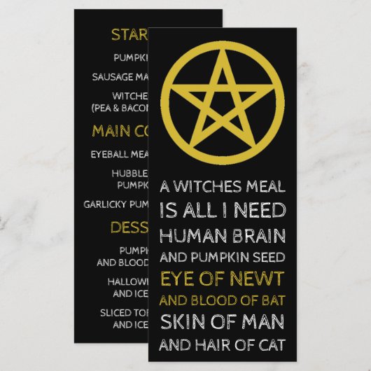 Menu Pentagramme encerclé d'or, Halloween (Devant / Derrière)
