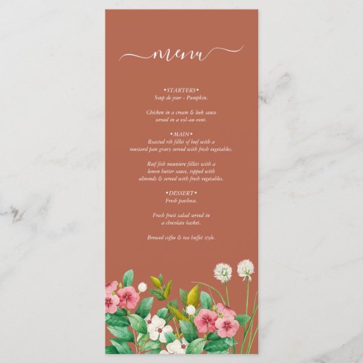 Menu Périwinkle Burnt Orange Terracotta Mariage (Devant)