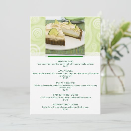 Menu personnalisable de dessert de thème vert (Debout devant)