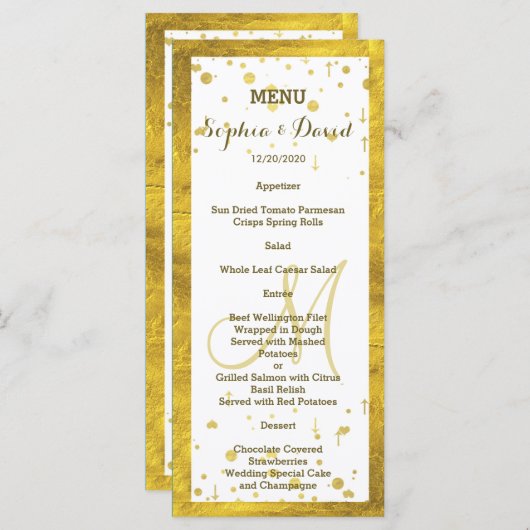 Menu Personnalisé Confetti mariage Gold Foil Frame (Devant / Derrière)