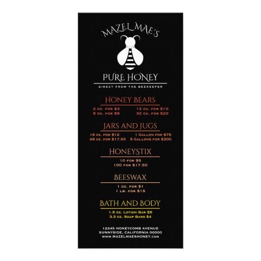 Menu personnalisé de l'apiarium abeille (Devant)