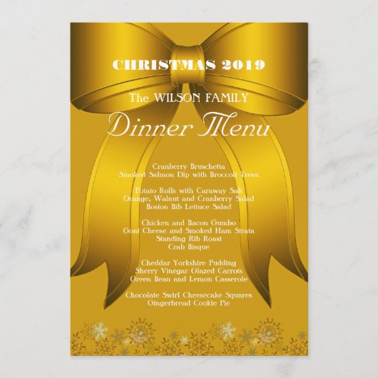 Menu personnalisé de Noël en or pour le dîner (Devant)
