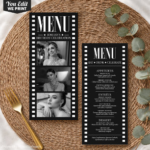 Menu personnalisé en bande de film, fête à Hollywo