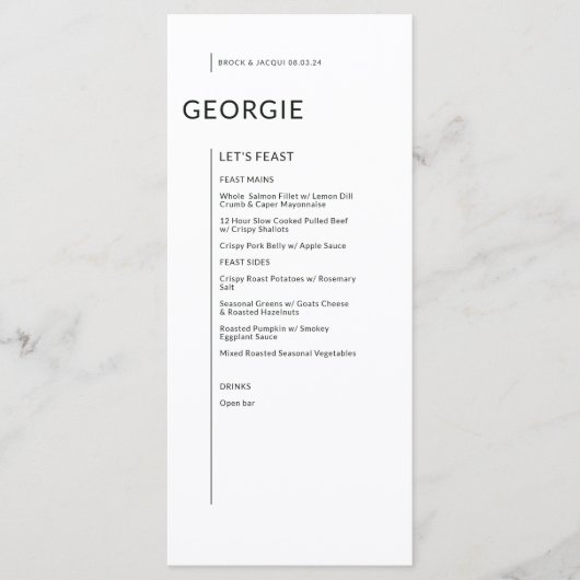 Menu Personnalisé en noir sur blanc Mariage de noms iso (Devant)