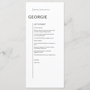 Menu Personnalisé en noir sur blanc Mariage de noms iso