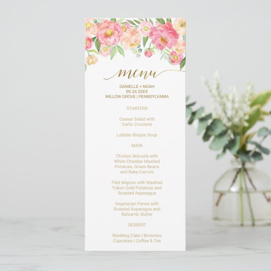 Menu Perzische en Roze pony Flowers Weddenschap (Staand voorkant)