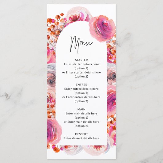 Menu Pétales d'arc rose et Fête des mariées de poursuit (Devant)