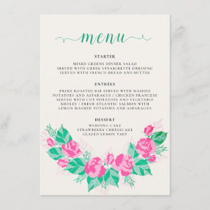 Menu Pétales de rose vert rose Fleurs Jardin Mariage