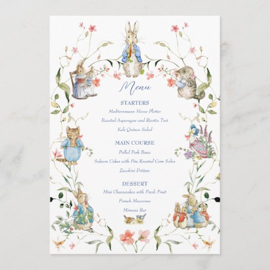Menu Peter le Baby shower Fleur sauvage Rabbit (Devant)