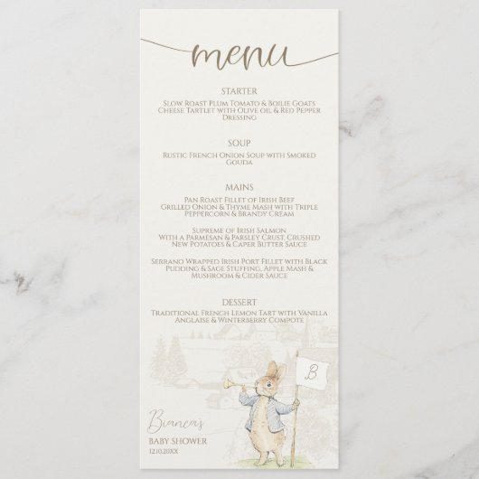 Menu Peter le lapin Un Baby shower lapin (Devant)