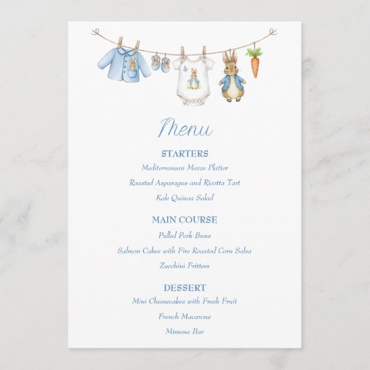 Menu Peter the Rabbit Clothesline Baby Shower  (Devant)