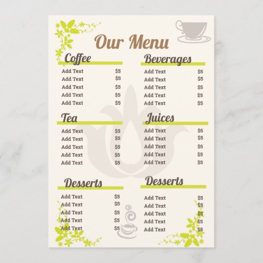 Menu petit café modifiable et entièrement personna (Devant)